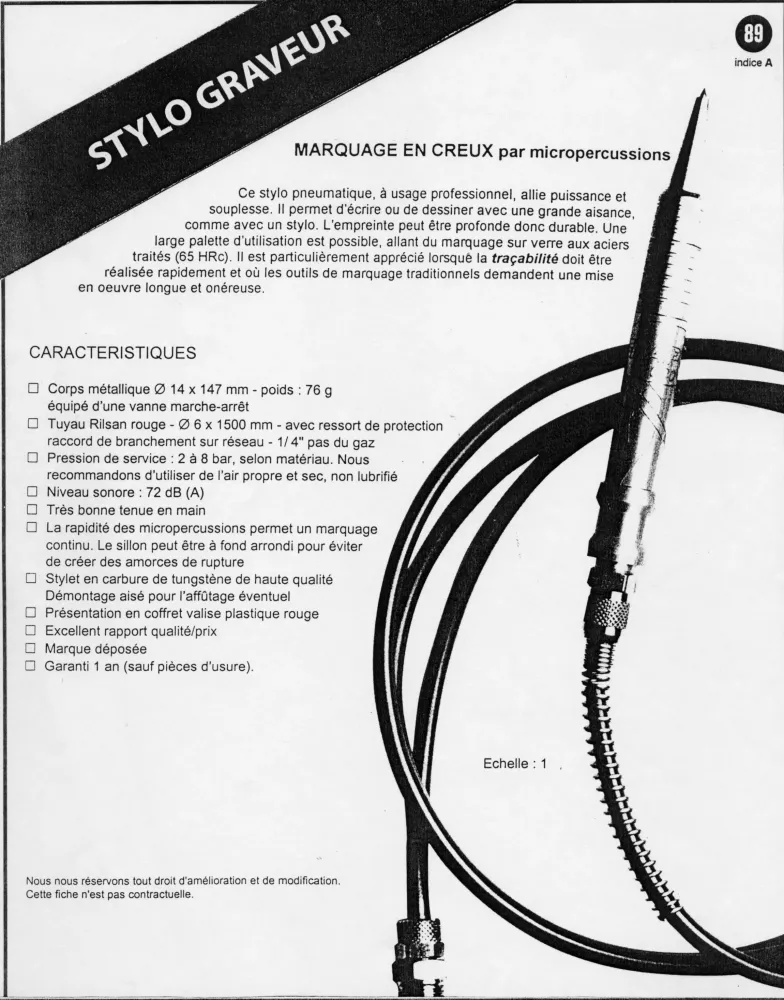 Stylo graveur en creux par pneumatique